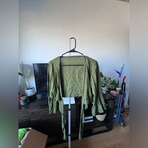 Handmade Green Tie-Front Cropped Cardigan